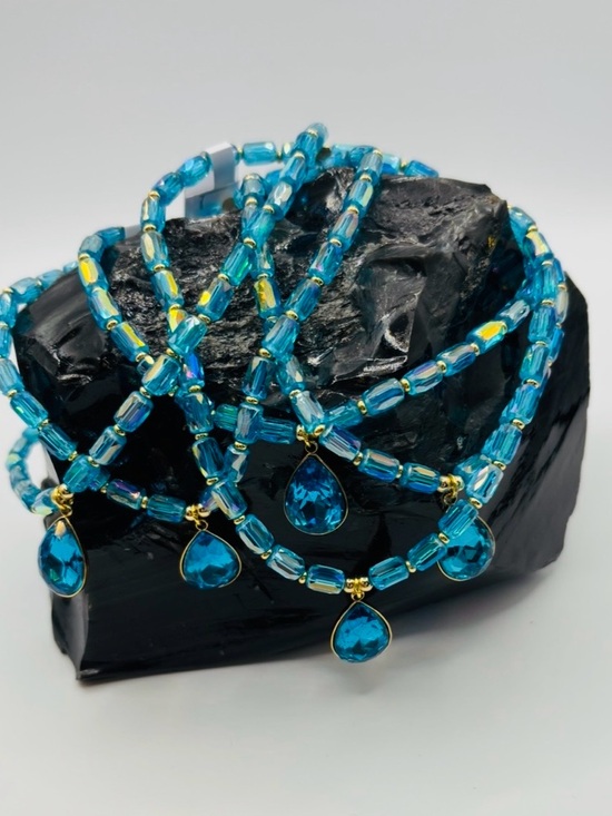 Jewelry - *ANKLET* AB Blue Teardrop with AB Blue Stretchy Anklet